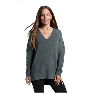 Athleta Hanover Extra Fine Merino Wool V Neck Tunic Sweater Gray XXS Minimalist